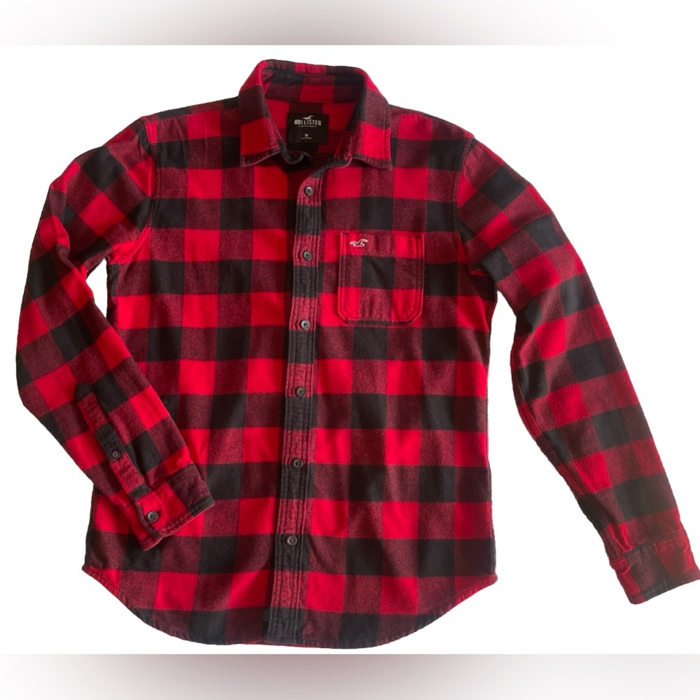 Hollister Red/Black Buffalo Plaid Flannel Button Down Men's Sz M - Picture 5 of 6